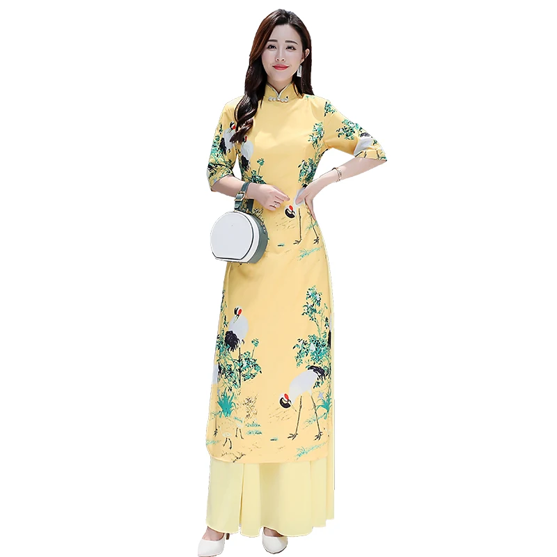 Aodai вьетнамская традиционная одежда Qipao китайская ткань вьетнамское платье элегантное современное женское Ao Dai Ropa De Mujer Cheongsam
