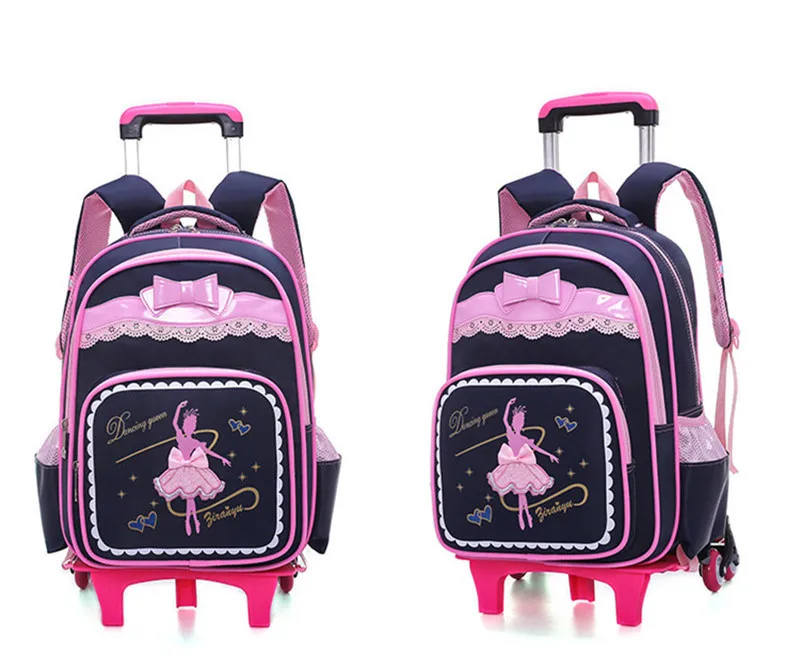 2/6 Wheels Children School Bags for Girls Trolley Backpack carton pattern rolling luggage kids detachable and orthopedic bag