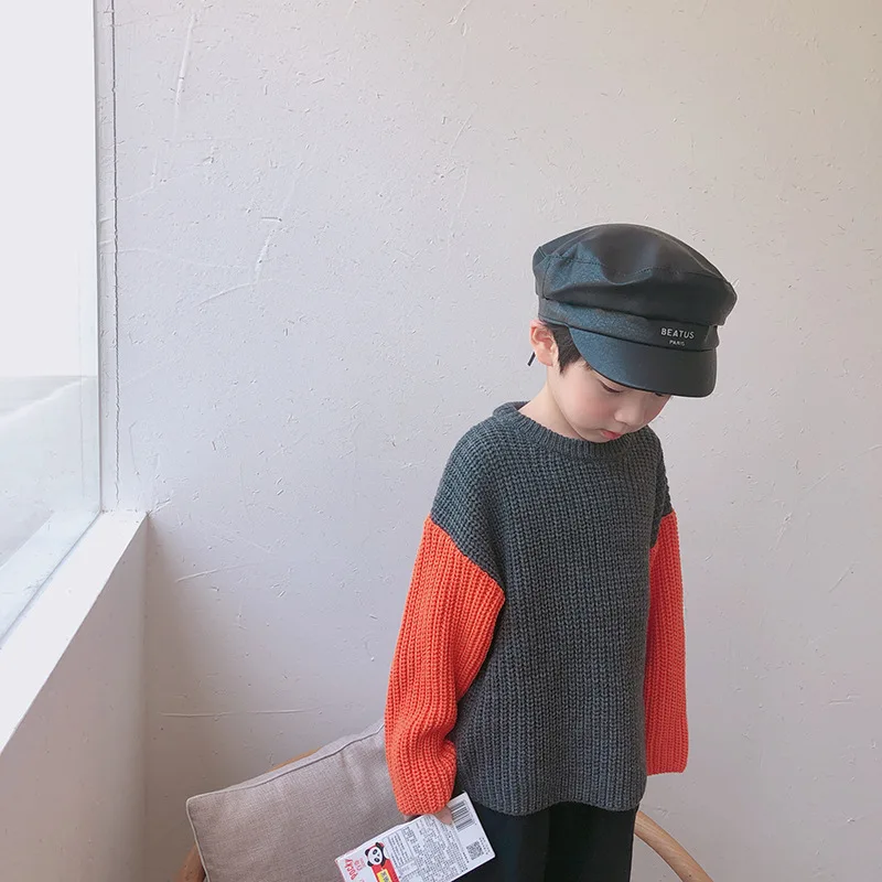 

2019 New Style Boys Knitted Sweater Patchwork Fashion Winter Autumn Kids Pullover Sweaters 2-7t