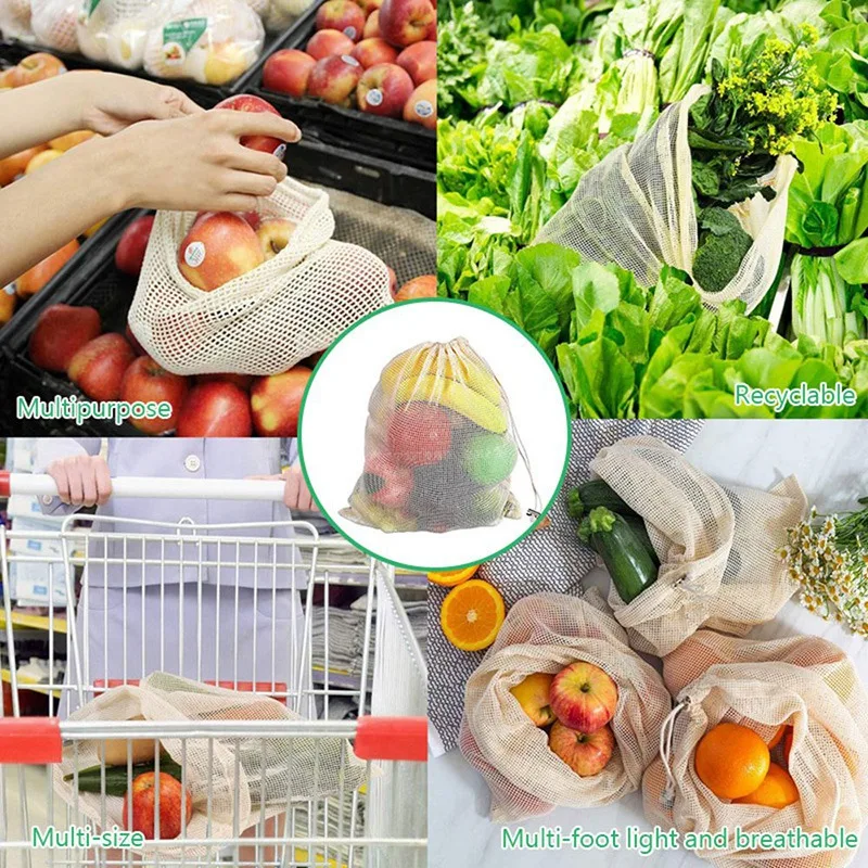 

30Pcs Reusable Produce Bags Organic Cotton Washable Mesh Bags for Grocery Shopping Fruit Vegetable Organizer Storage Bag