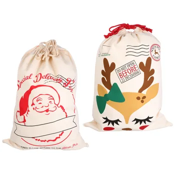 

2Pcs Christmas Drawstring Gift Bags Party Favor Pouch Canvas Storage Bags