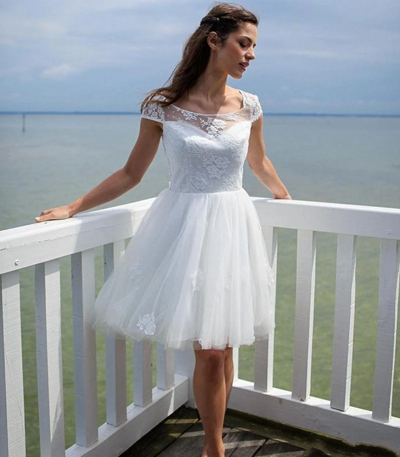 Summer Short Beach Wedding Dresses Cap ...