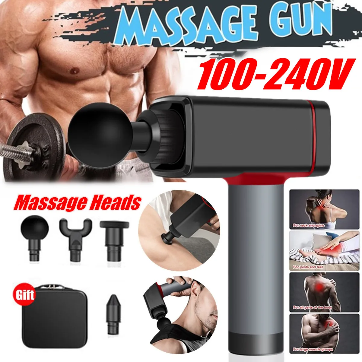 

110-240V Tissue Massage Gun Muscle Massager Pain Relief Exercising Body Relaxation Slimming Shaping Pain Relief Maintain 5 hours