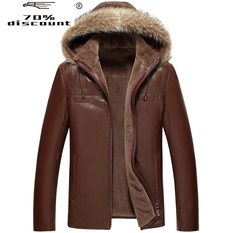 

Genuine Leather Jacket Men's Wool Liner Short Coat Winter Jacket Men Raccoon Fur Collar Sheepskin Coat LSY080033 MY2256