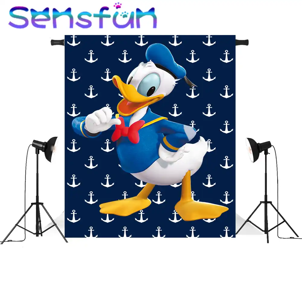 Sxy1760 Dessin Anime Donald Canard Fete D Anniversaire Photographie Fond Pour Studio Photo Bebe Douche Bleu Marine Fond Nautique Aliexpress