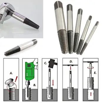 

5Pcs Screw Extractor Set Easy Out Drill Bits Guide Broken Bolts Remover Tool