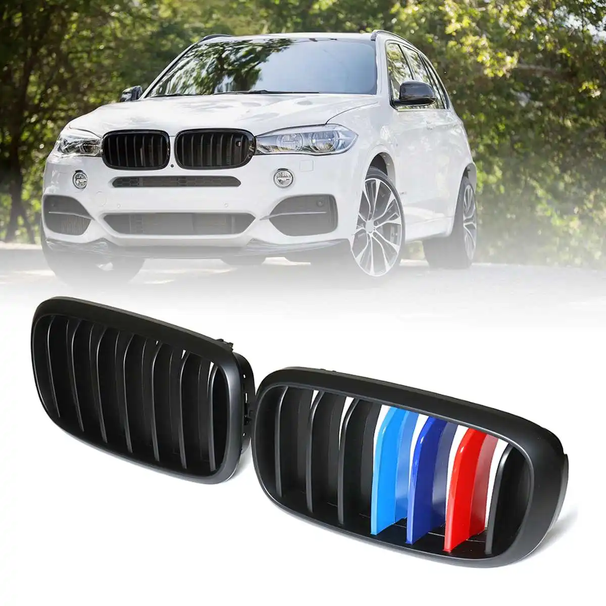 

Car Front Kidney Grills for BMW X5 F15 X6 F16 2014 2015 2016 2017 Matt Black M Color 1 Slat Racing Grill