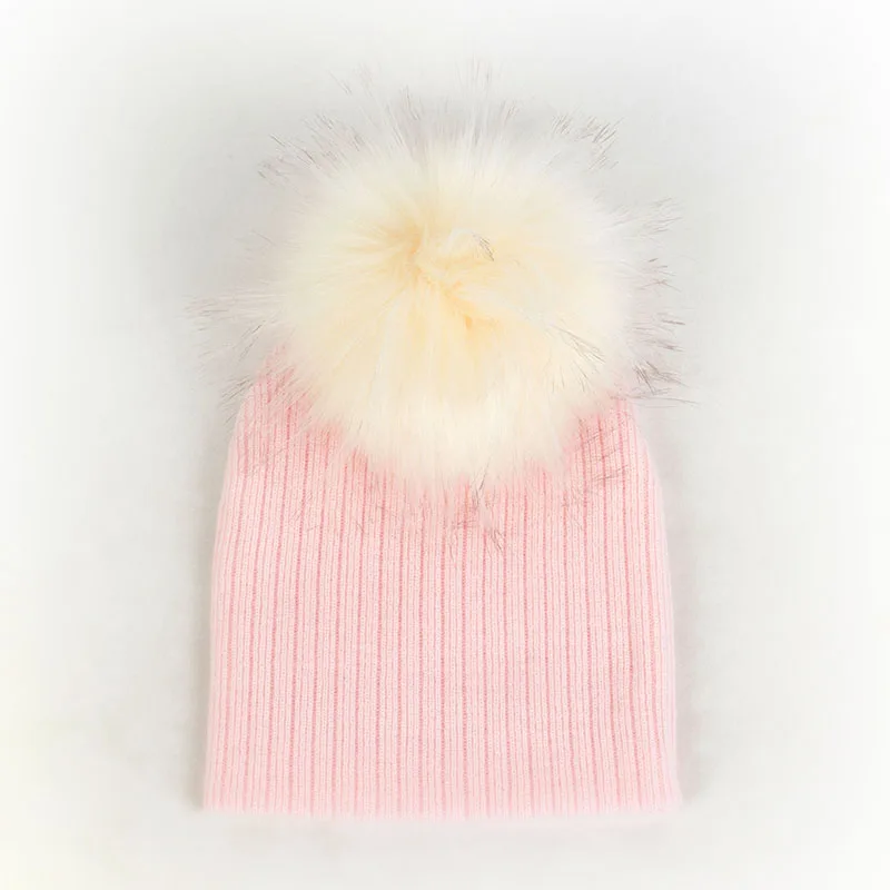 Light pink7 Зимние ребристые мешковатые утолщенные вязаные шапки с помпоном для детей новорожденных девочек Теплые эластичные мягкие шапочки шапка для младенца шапки - Цвет: Light pink7
