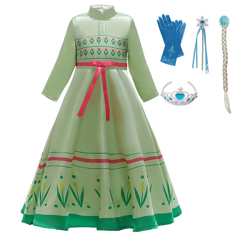 Little Anna Dress A Снежная королева 2 Принцесса Эльза и Анна вечерние платья с аксессуарами для маленьких девочек Хэллоуин Косплей Дети Эльза волшебный костюм - Цвет: Little Anna Dress A