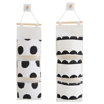

Black and White Three Pocket Hanging Bag Wall Polyester Cotton Hanging Storage Bag