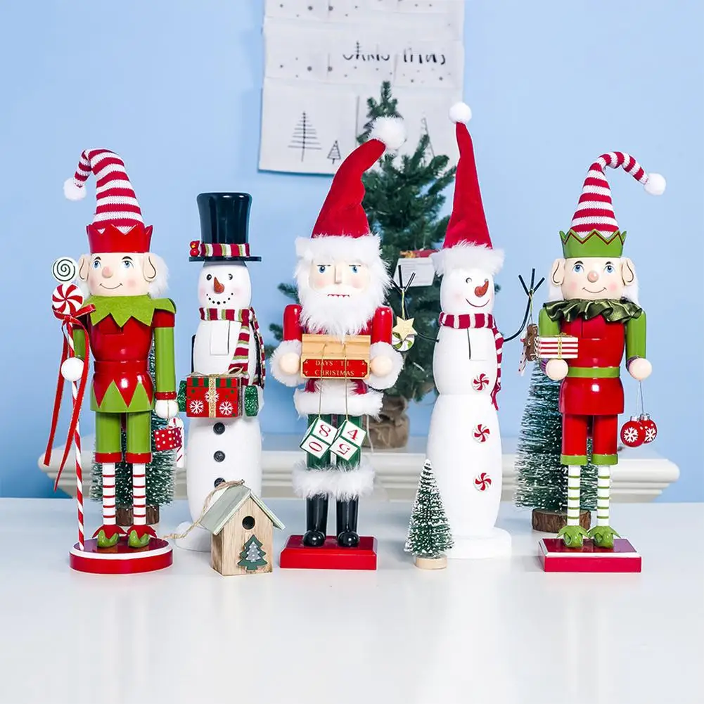 

5 Styles Wooden Nutcracker Soldier New Year Christmas Decoration Snowman Santa Claus Nutcracker Puppet Ornaments Christmas Gift