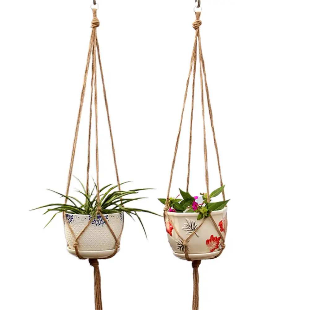 5 шт. подвесная корзина ручной работы прочная пеньковая веревка цветочный горшок