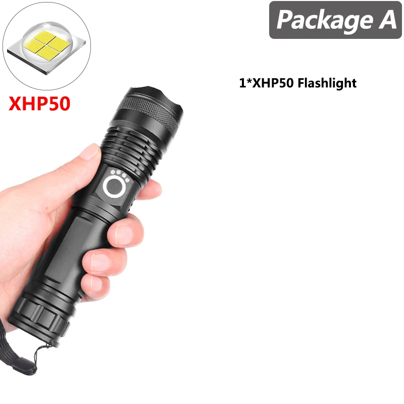 Супер мощный Xlamp XHP70.2 XHP90 светодиодный фонарь USB XHP50 лампа Zoom тактический фонарь 18650 26650 перезаряжаемый аккумулятор - Испускаемый цвет: Package A-XHP50