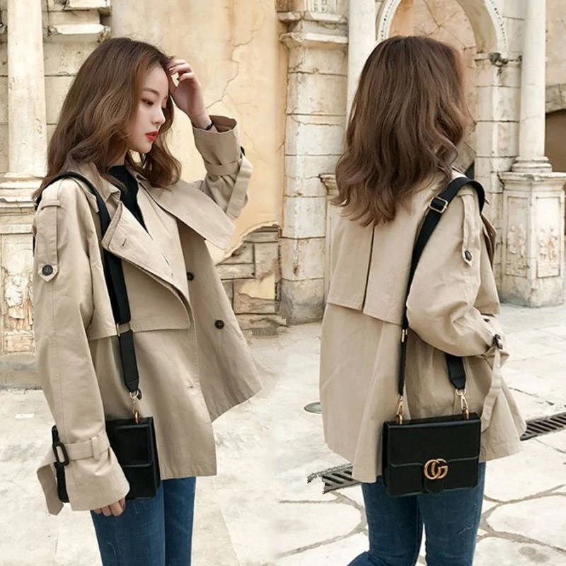 

2020 Women Fashio Trench Windbreaker Coats Casual Loose Safari Clothes Fashion Stand Collar Drawstring Female Trench Coat