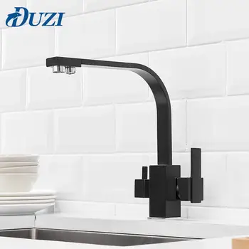 

Square Kitchen Faucet 3 Way Water Filter Tap 360 Degree Rotation Water Faucets Black Solid Brass Kitchen Sink Tap Water Mixer
