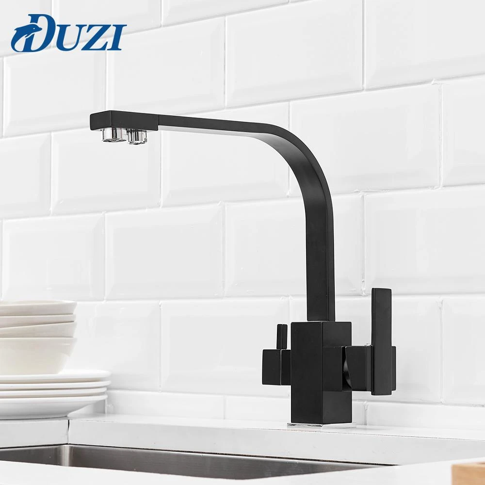 Square Kitchen Faucet 3 Way Water Filter Tap 360 Degree Rotation Water Faucets Black Solid Brass Kitchen Sink Tap Water Mixer Kitchen Faucets Aliexpress