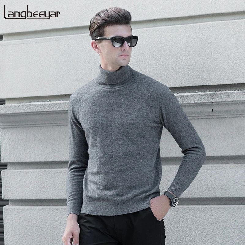 ^*Best Offers 100% Wool Thick Fashion Brand Turtleneck Sweater For Mens Pullovers Slim Fit Jumpers Knitwear Autumn Casual Mens Clothes