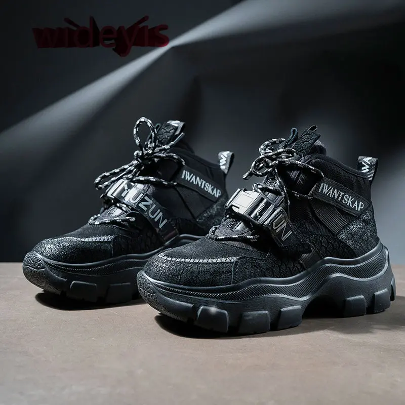 

Fashion leather sneakers round head creepers woman shoes lace-up flat sports shoes women winter new walking shoes Clunky Sneaker