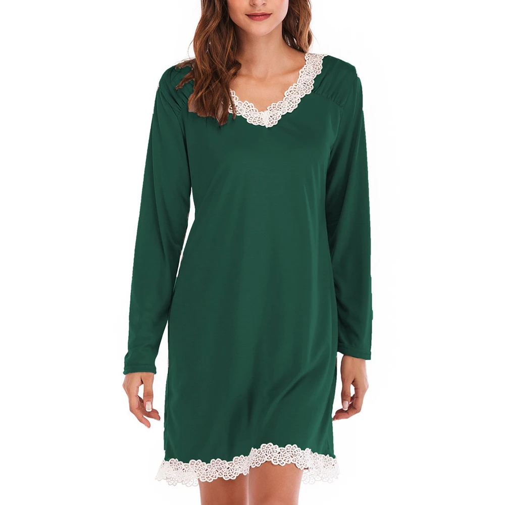 green(style1) SHUJIN женские кружевные топы с v-образным вырезом и длинным рукавом, кружевные платья для отдыха, женские весенние осенние свободные повседневные Мини-платья в стиле пэчворк - Цвет: green(style1)
