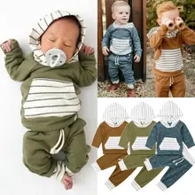 Топы с капюшоном и длинными рукавами для новорожденных мальчиков и девочек от 0 до 24 месяцев, длинные штаны, комплект из 2 предметов комплект осенней одежды