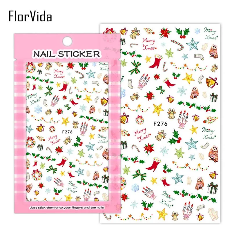 F276 FlorVida стикер для дизайна ногтей s на Рождество Новогодняя наклейка клейкий трансферный накладные ногти 3D Наклейка украшение для маникюра - Цвет: F276