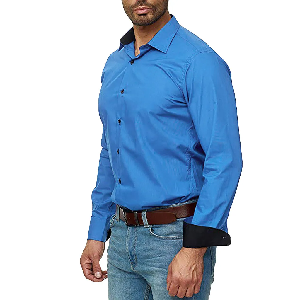 Womail Мужская Осенняя деловая Евро-американская рубашка с длинными рукавами и пуговицами, мужские повседневные однотонные Рубашки, Топы 820
