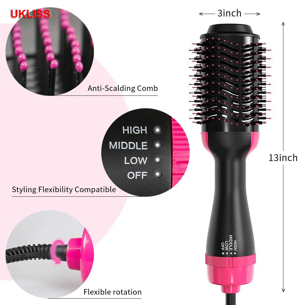 Electric Hot Air Curling Iron Comb 2 In 1 One Step Hair Dryer Brush And Volumizer Blow Straightener And Curler Salon Tools