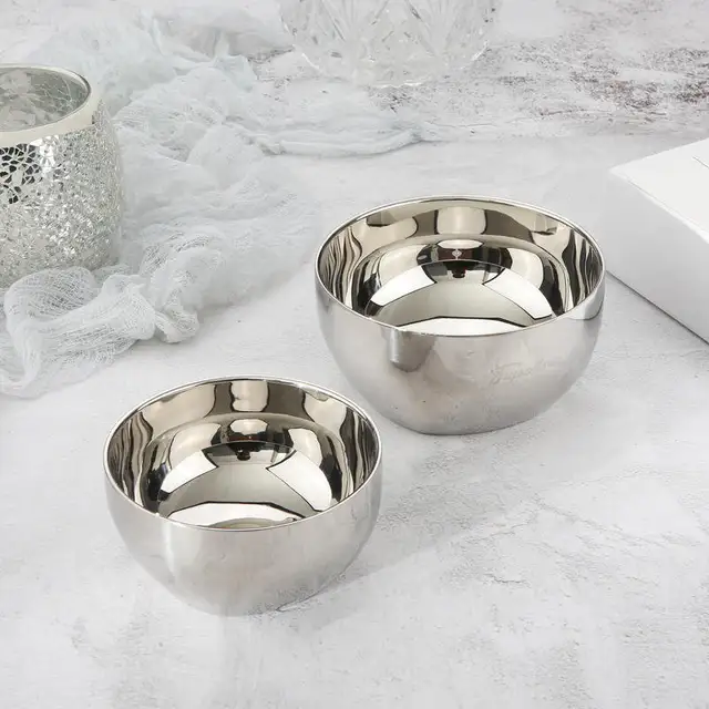 304 Stainless Steel Bowls Golden/Silver Double-layer Insulated Kitchen Tableware Soup Sauce Rice Noodle Ramen Food Container 1PC 6