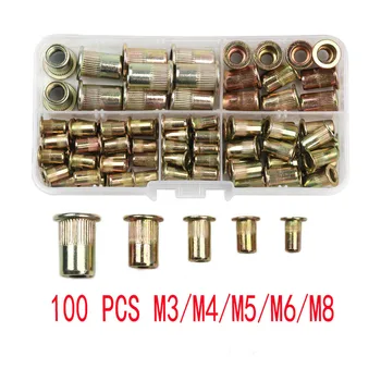 

100PCS M3 M4 M5 M6 M8 Carbon Steel Rivet Nuts Insert Rivets Multi Size Flat Head Rivet Nuts Set