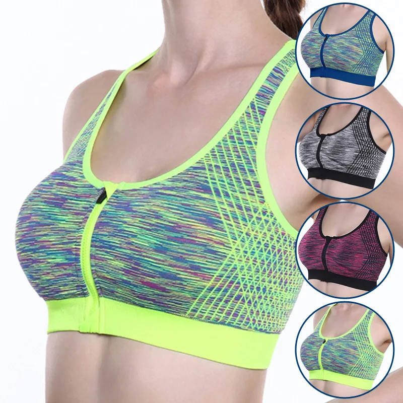 

RuYa Fashion 2019 Women Zipper Push Up Sports Bras Vest Underwear Bra Breathable Gym Fitness Athletic Running Yoga Sport Tops