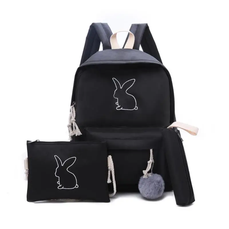 

3pcs Canvas Girls Backpack Shoulder Crossbody Bag Cute Preppy Pencil Case Teenage Student Printed Solid Color Schoolbag Set