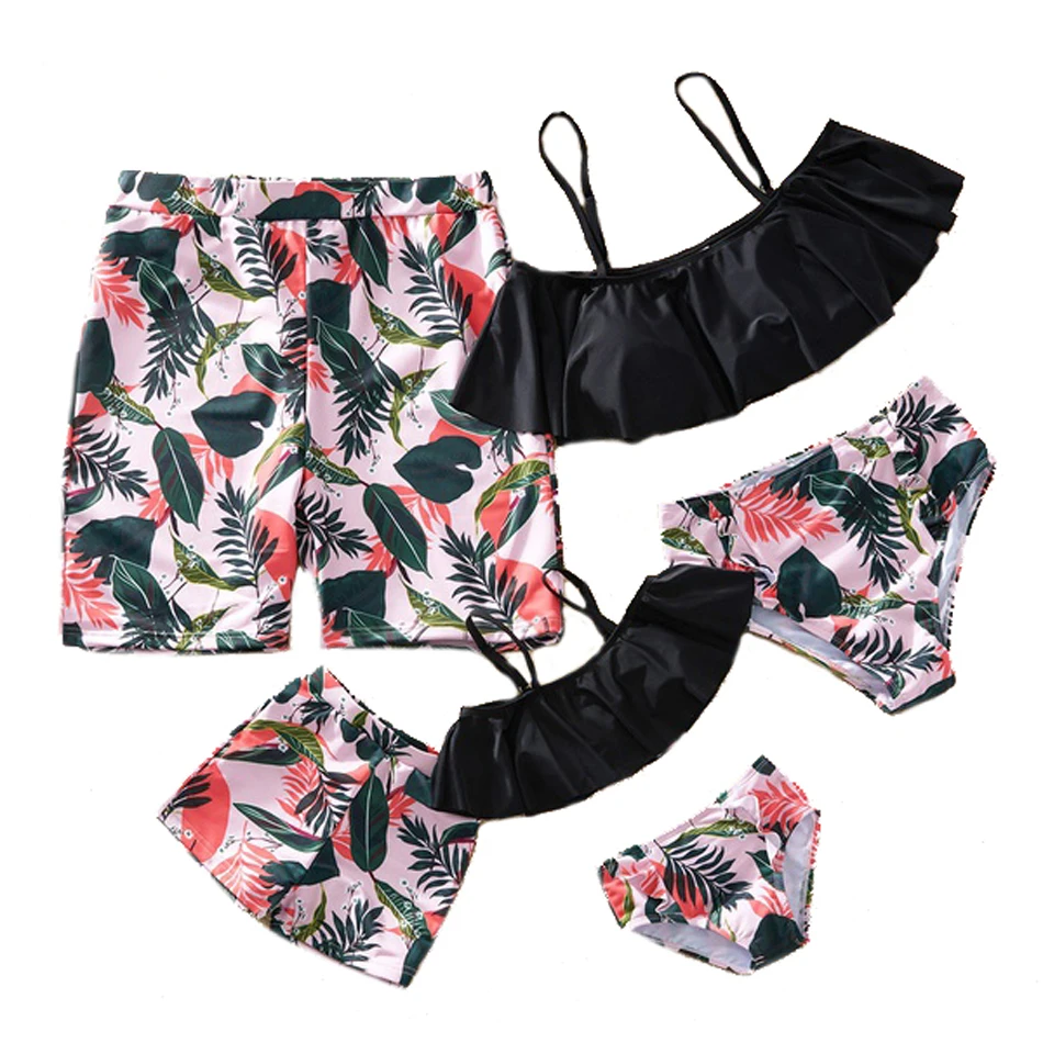 

2019 mujer Swimsuit Mother Daughter Women Men Couple Swimsuit Swimwear Mom Bikini Dress Clothes Father Son Swimming Shorts