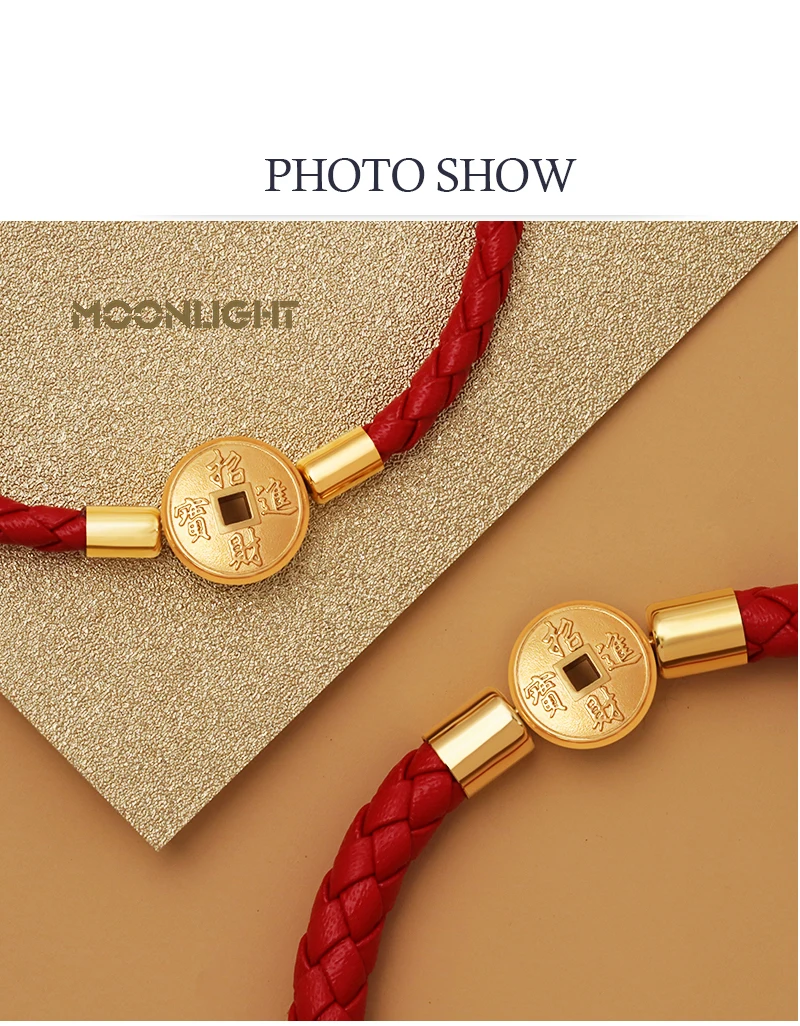 MOONLIGHT 2021 Gold Color Coin Bracelet For Women Genuine Leather Lucky Get Rich Red Bracelets Fashion Jewelry Birthday Gifts