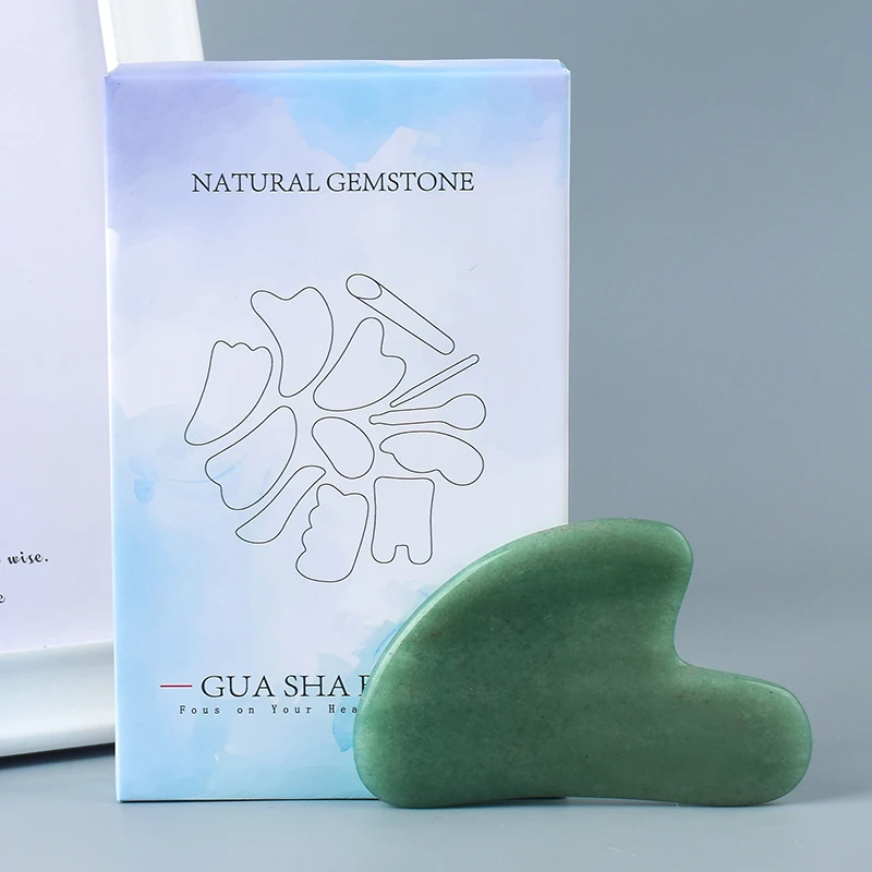 Скребок Gua Sha с коробкой для акупунктуры лица, массажный инструмент, натуральный зеленый авантюрин, скребок для спины и ног, спа-терапия, Нефритовая доска