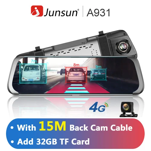 Junsun A930 10 ''adas поток медиа зеркало заднего вида Avtoregistrator 4 г Android Smart тире камера FHD 1080 P Авто регистраторы gps - Название цвета: 15 meter cable 32GB