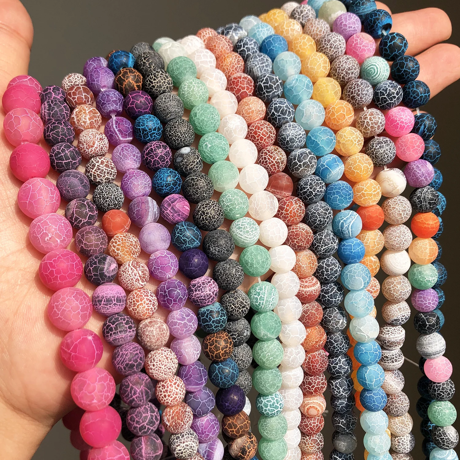 

Natural Stone Colorful Matte Frosted Dream Cracked Agates Loose Round Beads For Jewelry Making DIY Bracelet Accessories 15''