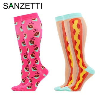 

SANZETTI 2 Pairs Hot Women Animal Leg Support Stretch Combed Cotton Compression Socks Below Knee Anti-Fatigue Long Happy Socks