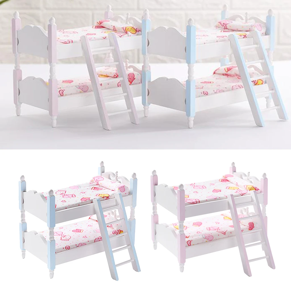 1:12 Dollhouse Miniature Kids Furniture Bunk Bed Model DIY Decor Accessories