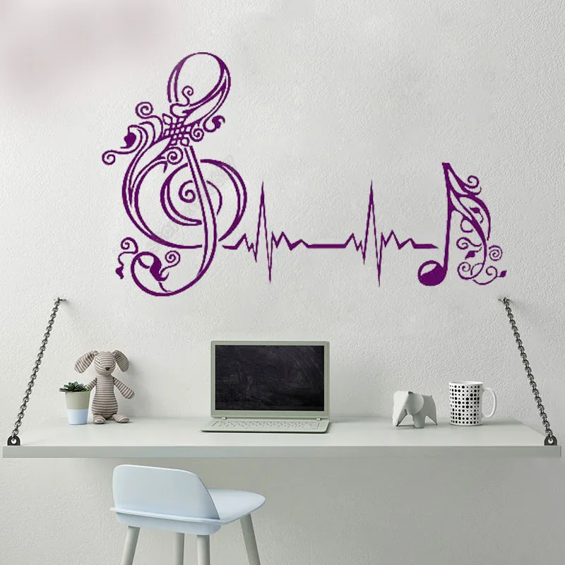 Креативный Дизайн Наклейка на стену с изображением сердцебиения музыкальных нот