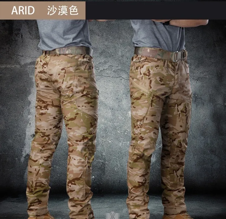 Desert Army Fan Camouflage Tactical Pant With Knee Pads Outdoor Climbing Training Hunting Stretch Wearproof Breathable Military Trouser - Цвет: Desert