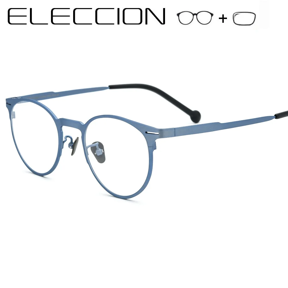 

ELECCION Pure Titanium Eyewear Frame Men Retro Round Frames Matte Black Glasses Prescription Optical Myopia Eye Glass for Women
