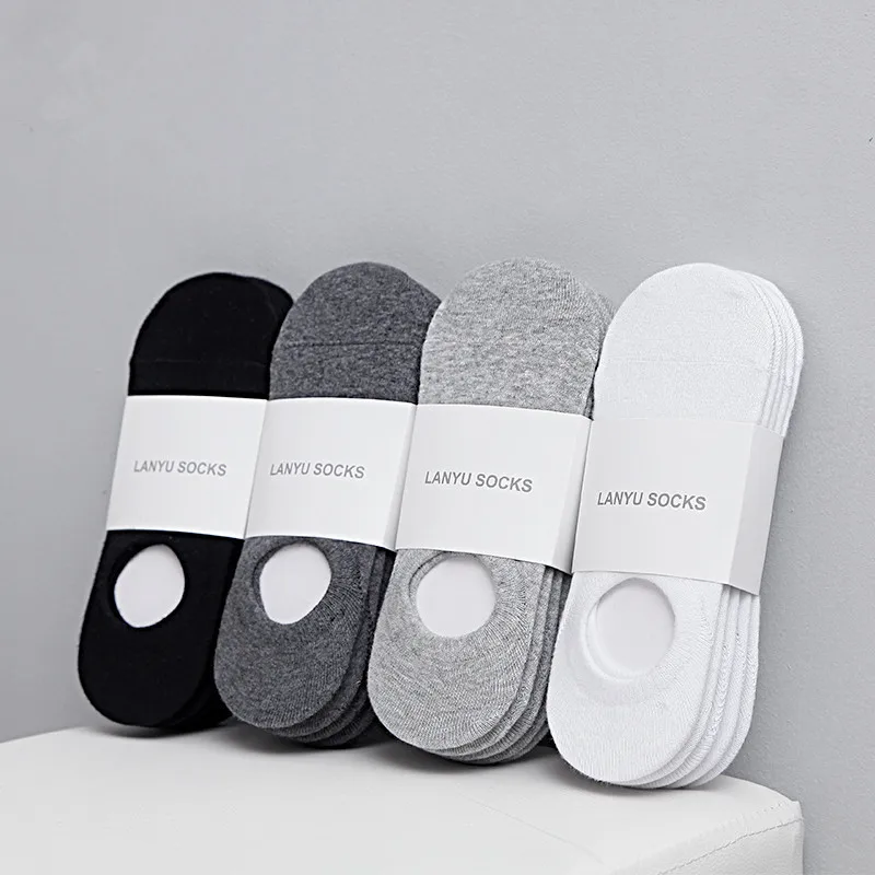 5 Pairs/Lot New Cotton Men Invisible Socks Men Sock Slippers Silicone
