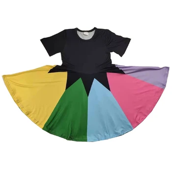 

kids girl summer short sleeve rainbow twirl dress children boutique unique patry dress