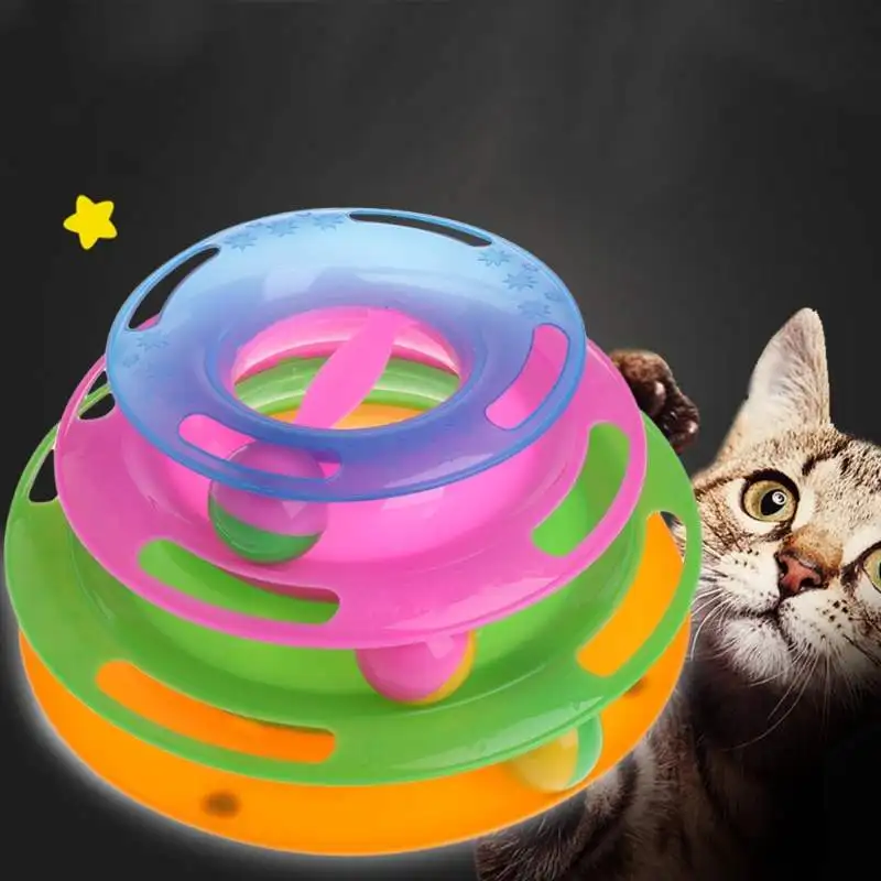 Three Levels Pet Cat Toy Tower Tracks Disc Cat Intelligence Amusement Triple Pay Disc Cat Toys Ball Training Amusement Plate