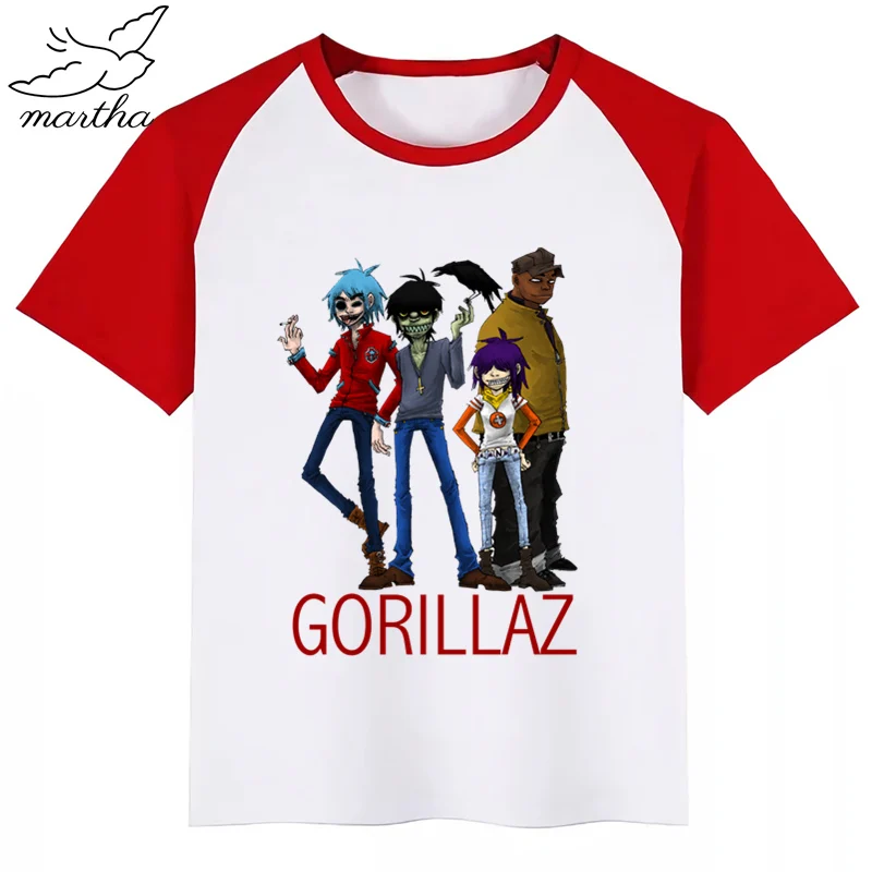 Gorillaz/рок-группа, модная футболка с забавным принтом и принтом из мультфильма «Мердок руссель», детские летние топы с круглым вырезом, футболка для мальчиков и девочек - Цвет: RedD