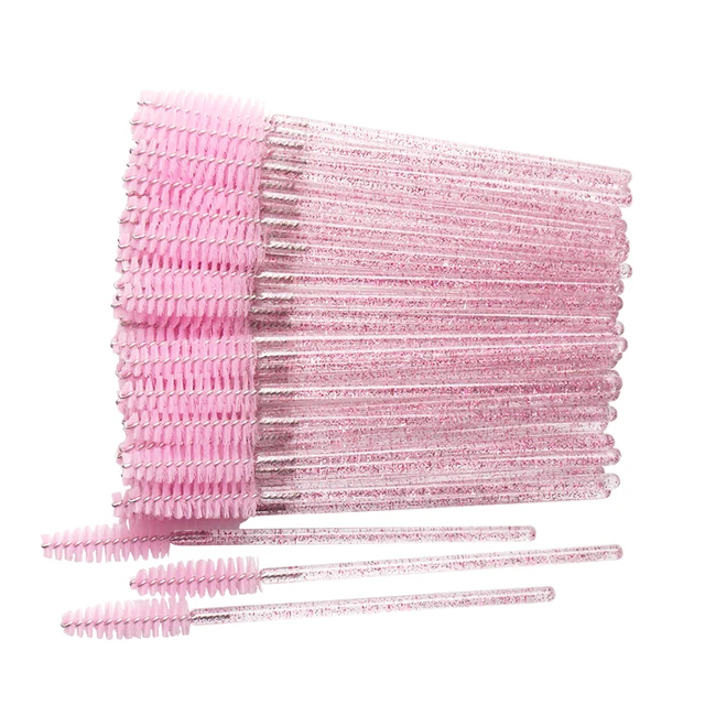 Introducing the 50Pcs Makeup Brushes Disposable Crystal Eyebrow brush Diamond Handle Mascara Wand Applicator Eye Lashes Eyelash Extension Tools