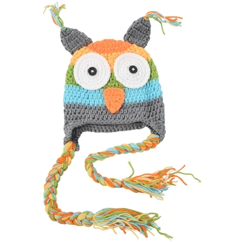 

6-18 Months Newborn Baby Infant Child Knitting Crochet Photo Support Owl Costume Hat (Gray)