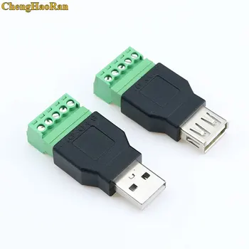 

ChengHaoRan 2Pcs USB 2.0 A Male / Female to 5 Pin Screw Connector USB Jack with Shield USB2.0 Type to Screw Terminal Plug