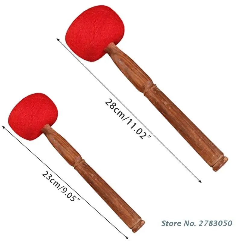 Tibetan Singing Bowl Mallet Meditation Buddhist Handmade Wool Felt Hammer with Wood Handle Red 23cm/28cm