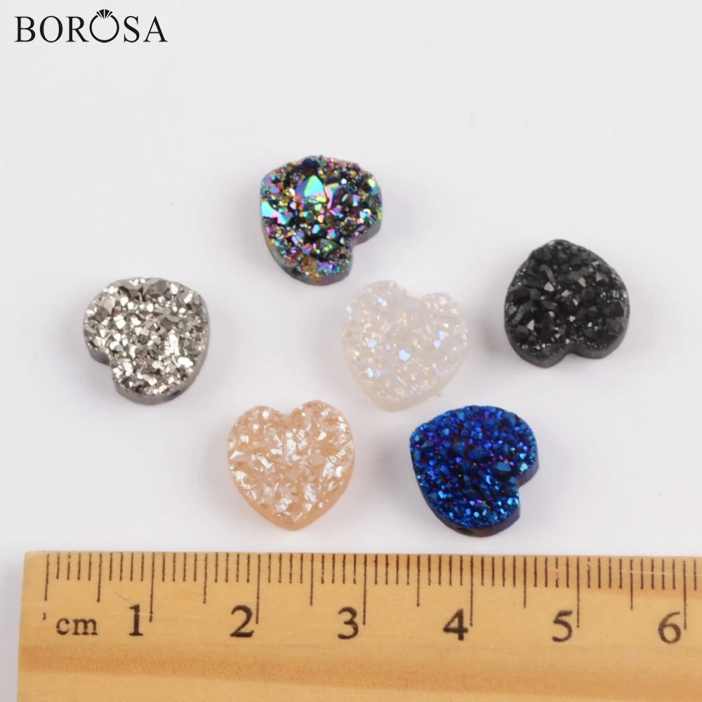 BOROSA Druzy ювелирные изделия, 10 шт стильное сердце Радужный Титан друзы бисера из натурального Друзового камня бусины для ожерелья браслет ювелирные изделия LS066